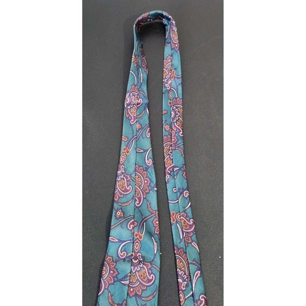 Ted Lapidus 100% Silk Paisley Tie – Teal Purple‎ Orange Pattern – 61" Italy - Picture 6 of 8